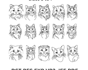 15 Cat Outline Embroidery Bundle, Machine Embroidery Designs (Instant Download)