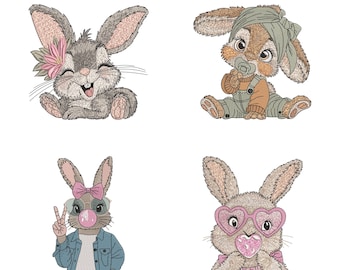 Easter Bunny Embroidery Design, Embroidery Bundle, Machine Embroidery File, Dst Pes Jef vp3 Exp,  9 Sizes, Instant Download