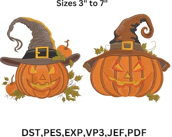 2 wzory haftu dyniowego, pliki z haftem na Halloween (9 rozmiarów, natychmiastowe pobranie)