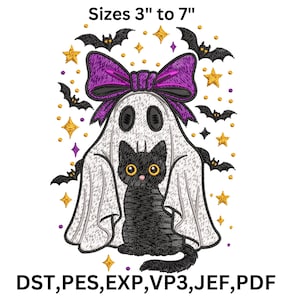 Cute Ghost Cat Embroidery Design, Halloween Cat Embroidery, Spooky Ghost Stitch Pattern, Boo Embroidery Design, 9 Sizes