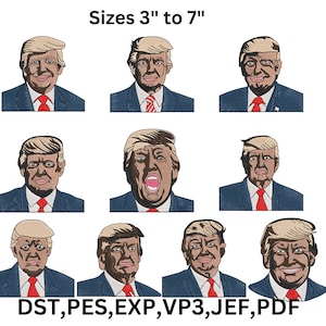 10 Donald Trump Embroidery Bundle, Trump Embroidery Pattern, 4th Of July Embroidery Bundle, Donald Trum Embroidery Design, 9 Sizes