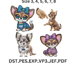 4 Chihuahua Dog Embroidery Design, Machine Embroidery, 6 Sizes (Digital Download)