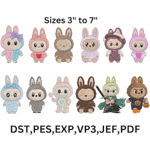 12 Labubu Embroidery Bundle, Cute Cartoon Character Embroidery, Labubu Monster Embroidery, Labubu Embroidery Design, 9 Sizes
