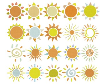 Sun Embroidery Design Bundle, Cute Mini Sun, 8 Sizes (Digital Files)