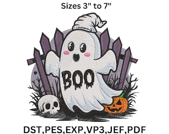 Boo Ghost Halloween Embroidery Design, Machine Embroidery Files, 9 Sizes, Instant Download