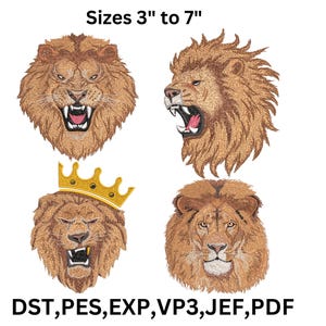 4 Loin Embroidery Bundle, Loin Embroidery Pattern, Animal Embroidery Design, Elegant Powerful Animal - Wild Jungle King, 9 Sizes
