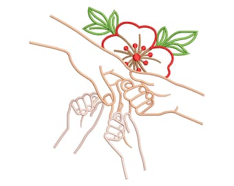 Mother's Hand Embroidery Pattern, Flower Love Machine Embroidery File, Dst Pes Jef vp3 Exp,  9 Sizes, Instant Download