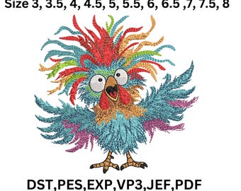 Funny Chicken Embroidery Design, Crazy Bird Machine File, 9 Sizes (Digital Download)