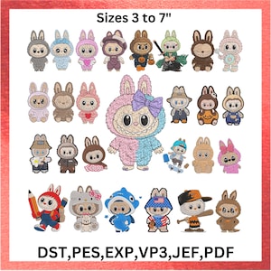 27 Labubu Stickdateien Bundle, süße Cartoon Character Stickerei, Labubu Monster Stickdatei, Labubu Stickmuster, 9 Größen