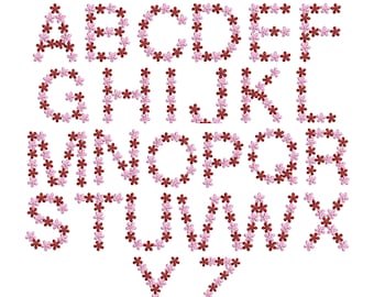 Floral Embroidery Alphabet Pattern, A to Z Capital Letters 6 Sizes, Machine Embroidery File, Dst Pes Jef vp3 Exp, Instant Download