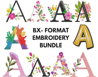 Floral Fonts Alphabet Embroidery Bundles, A-Z Font 1.5 to 4 Sizes  (Digital Download)