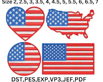 4 American Flag Embroidery Design, USA Patriotic Pattern, (11 Sizes) (Digital Download)