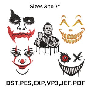 Horror Halloween Embroidery Designs: 5 Spooky Patterns (Digital Download)