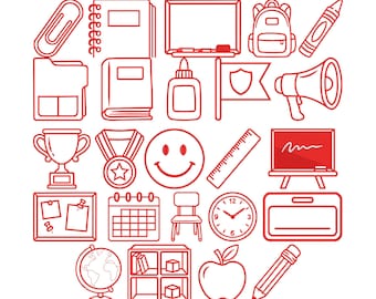 School Icons Embroidery Designs Bundle, Back To School Machine File (Digital Download)