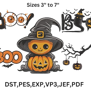 Cute Boo  Embroidery Design, Halloween pumpkin  Embroidery, Spooky Ghost Stitch Pattern, Boo Gost Embroidery Bundle, 9 Sizes