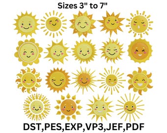 Sun Embroidery Design Bundle, Cute Mini Sun, 9 Sizes (Digital Files)
