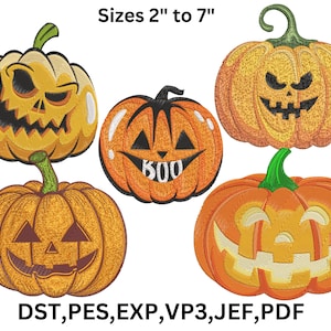 5 Pumpkin Embroidery Bundle, Smile Pumpkin Machine Embroidery Files, Halloween Embroidery Design, 11 Sizes, Instant Download