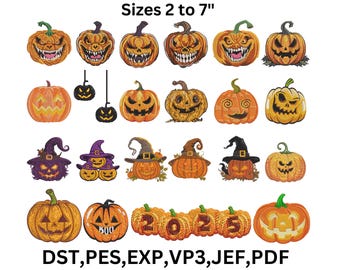 22 Pumpkin Machine Embroidery Designs, Autumn Harvest, 9 Sizes (pes, jef, dst, exp, vp3)