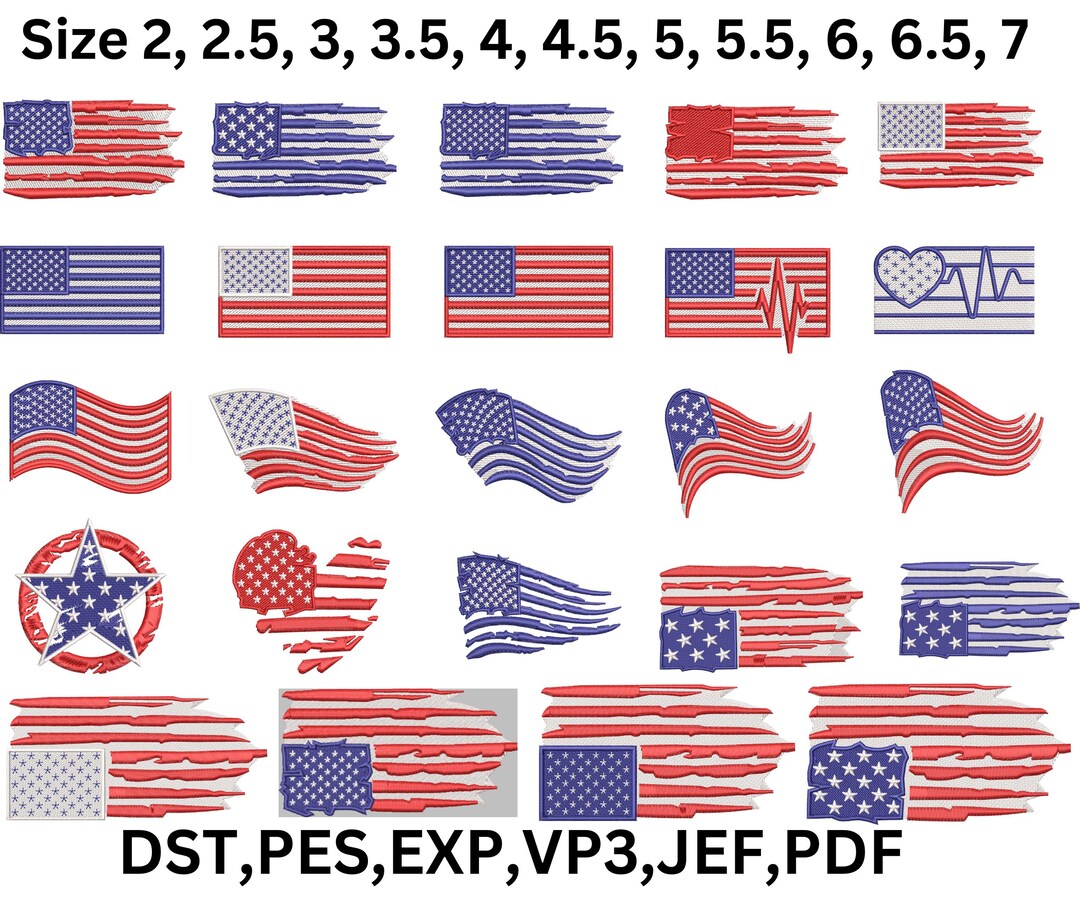 24 American Flag Embroidery Designs, USA Patriotic Bundle, 11 Sizes ...