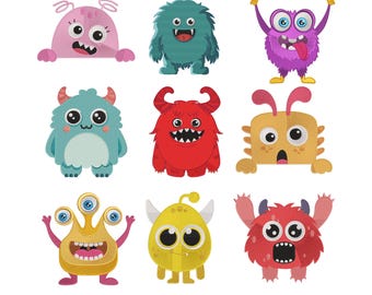 Diseño de bordado de monstruo, aplique adorable, 9 tamaños (descarga instantánea)