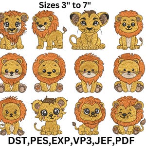 12 Baby Loin Animal Embroidery Bundle, Loin Embroidery Pattern, Baby Loin Embroidery Design, Animal Embroidery, 9 Sizes