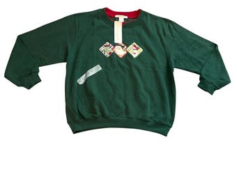 Ktexco Womens Christmas Sweatshirt Green Embroidered santa Snowman Holiday Large
