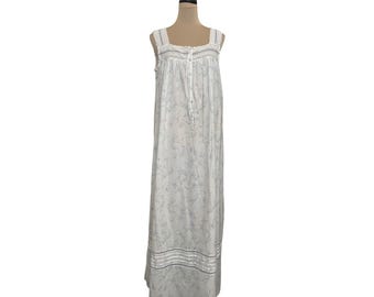 Vintage Eileen West 100% Cotton Floral Sleeveless Maxi Nightgown M Lace Trim
