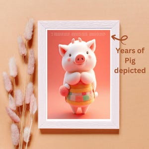Años del Cerdo, Arte Digital, Zodiaco Imprimible, Decoración de Cerdos, Regalo de Cumpleaños, Decoración del Hogar, Arte de Pared, Cerdo Peludo Kawaii de Dibujos Animados, Imagen Digital 3D