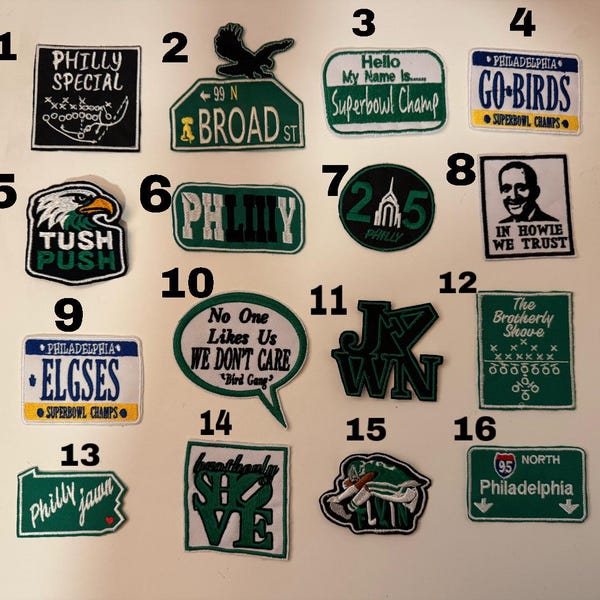 Custom Philadelphia Eagles Patches, Eagles Nation, Bird Gang Embroidery for shirts, jackets, hoodies and apparel
