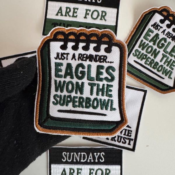 Philadelphia Eagles Super Bowl Champions Reminder Notebook Custom Embroidery Patch 4x4 (1PC), iron on, sew on patch for hats, shirts, bags