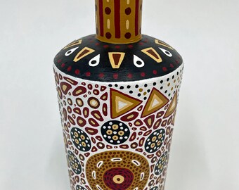 Hand Painted Bottle, acrylic painting, recycled materials **FREE SHIPPING**
