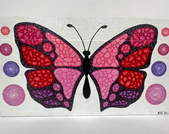 Butterfly Painting, wall hanging, acrylic paint on wood, recycled material art, **FREE SHIPPING**