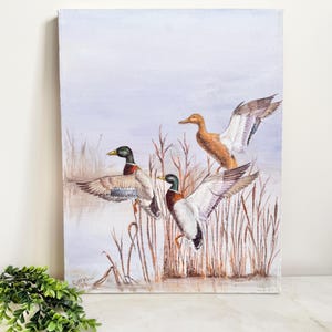 Original Ducks in Flight Painting on Canvas - Signed by Artist