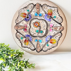Vintage Handcrafted Colorful Etched Copper Plate