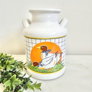 Vintage Ceramic Milk Jug with Geese - Farmhouse Vase