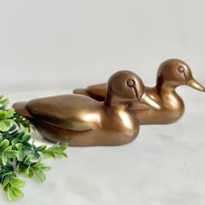 Vintage Pair of Brass Ducks - MCM Bird Figurines - Decoy Bookends