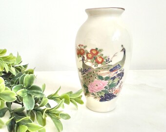 Vintage Japanese Peacock Bud Vase with Gold Detailing