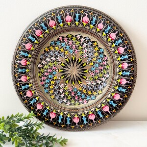 Vintage Handpainted Etched Copper Plate - Folk Art Wall Decor