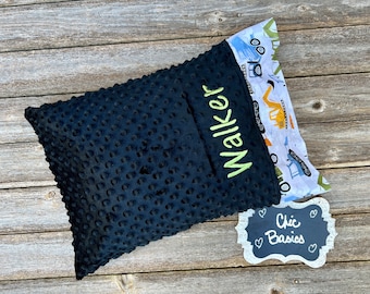 Minky Pillowcase - Travel Size Pillowcase - Personalized Standard Size PillowCase - 200 fabric choices - applique pillowcase