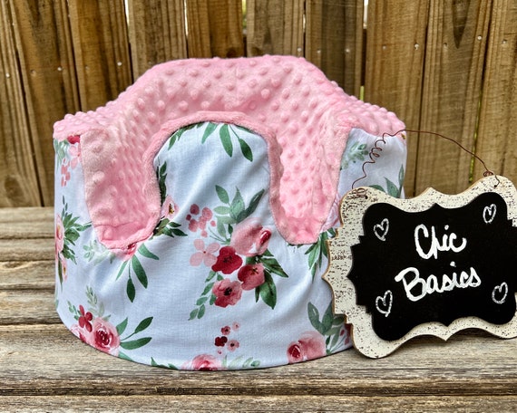 Bumbo Seat Cover - Ready to Ship - Rose Floral Fabric with Light Pink Minky - Just Cover No Seatbelt Holes