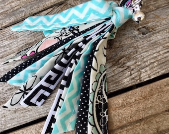 Keychain -  Fabric Tassel Keychain - Key Flob - ID Wallet with Keychain - Teal - Black - White - Ready to ship!