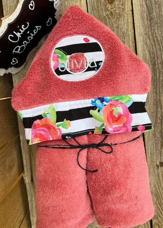 Personalized Hooded Towel with matching set of washcloths - over 200 fabric choices