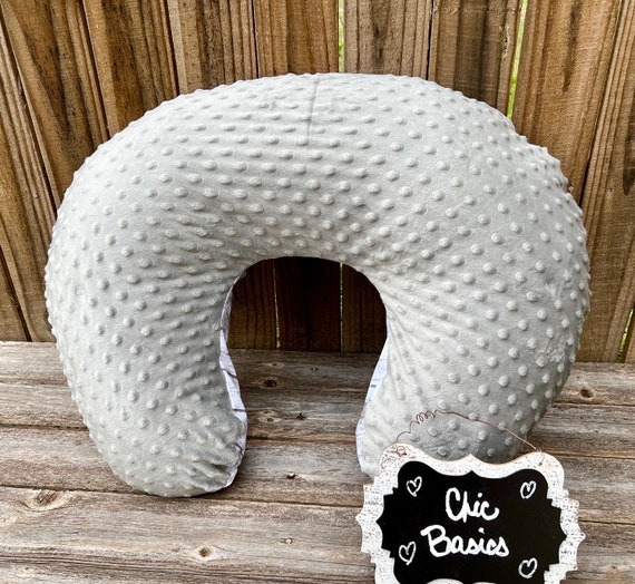 Nursing Pillow Cover with Zipper Closure for Boppy - Ready to Ship - Baby Lounger Cover - Distress Grey Wood Plank Fabric with Grey Minky