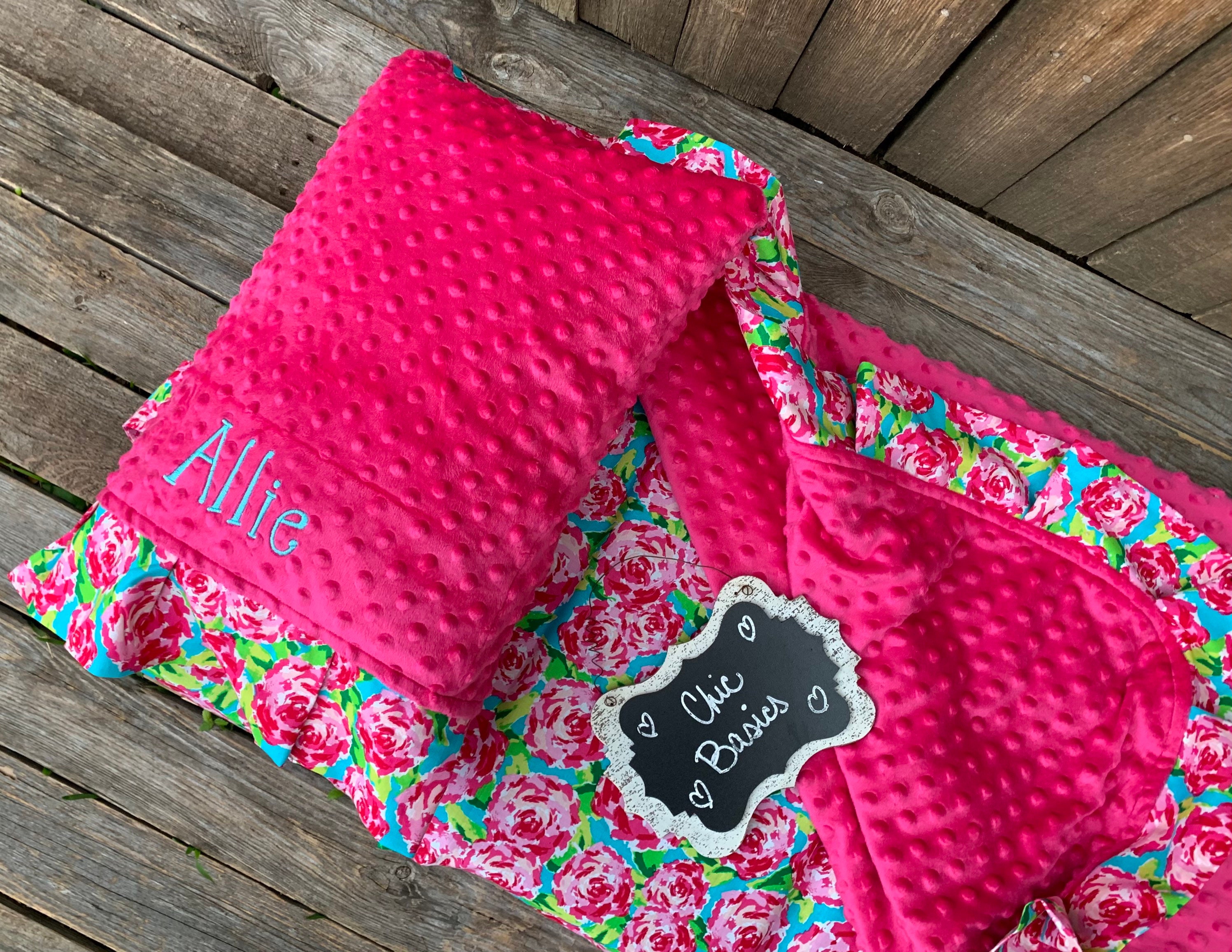 Personalized Nap Mat Cover with attached Ruffle Minky Blanket Etsy