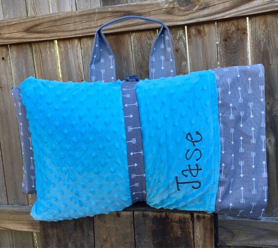 Personalized  Nap Mat cover with attached Minky Blanket & Ruffle Pillow Case