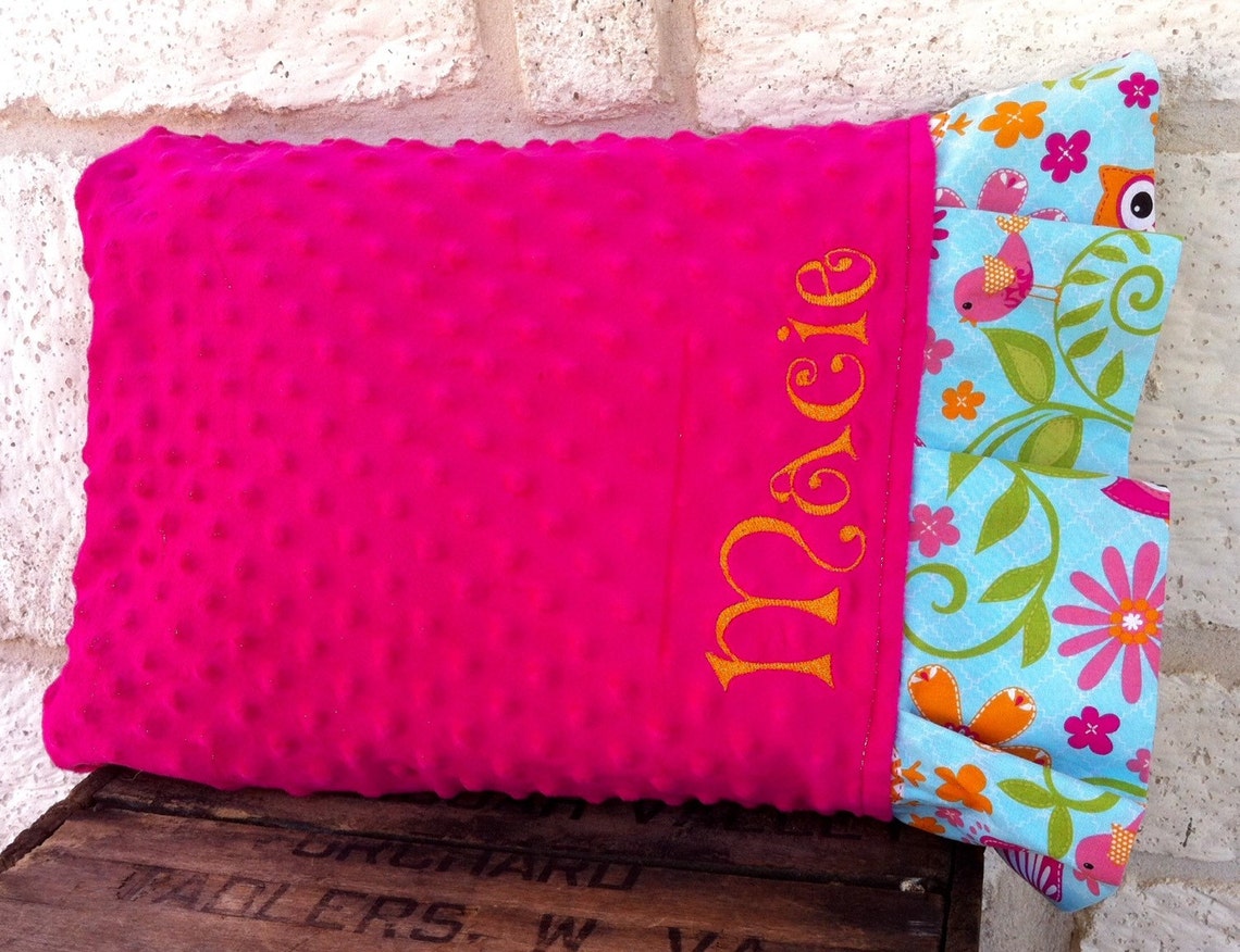 Travel Pillow Case with Fabric Ruffle and Personalizationover Etsy