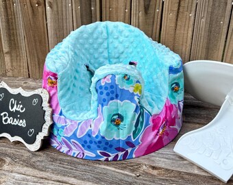 Bumbo Seat Cover - Floral Print with Seafoam Minky - Ready to Ship - girl Bumbo Floor Seat PLUS with Safety Strap holes