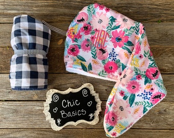 Monogrammed Hair Towel Wrap over 200 Fabric Choices