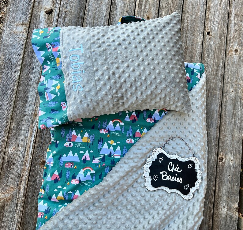 Nap Mat cover with attached Minky Blanket for Kindermat image 2