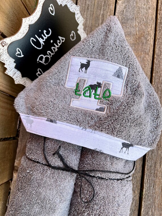 Personalized Hooded Towel with matching set of washcloths - over 200 fabric choices